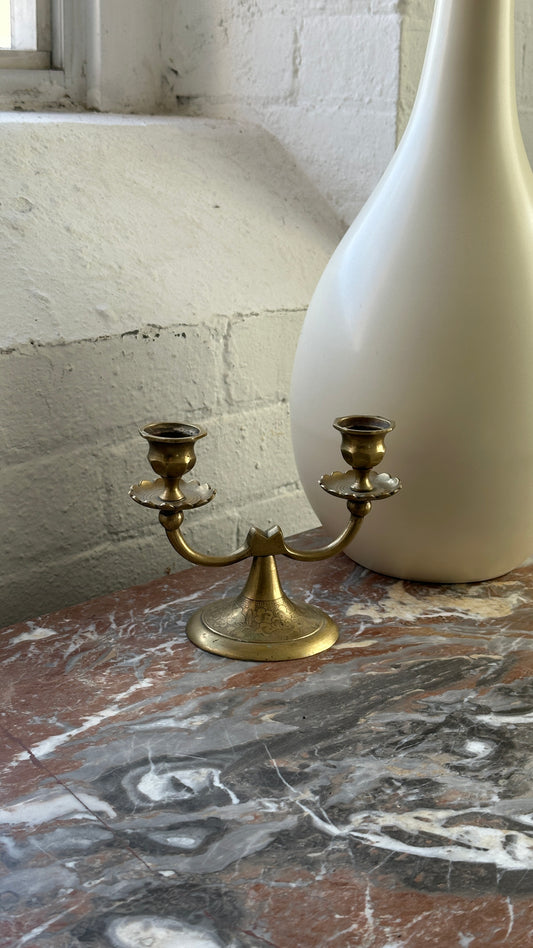 Vintage Engraved Brass Candle Holder