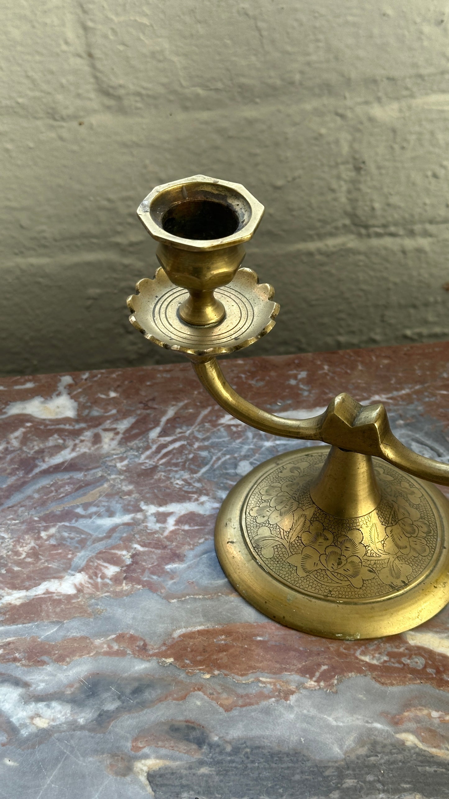 Vintage Engraved Brass Candle Holder