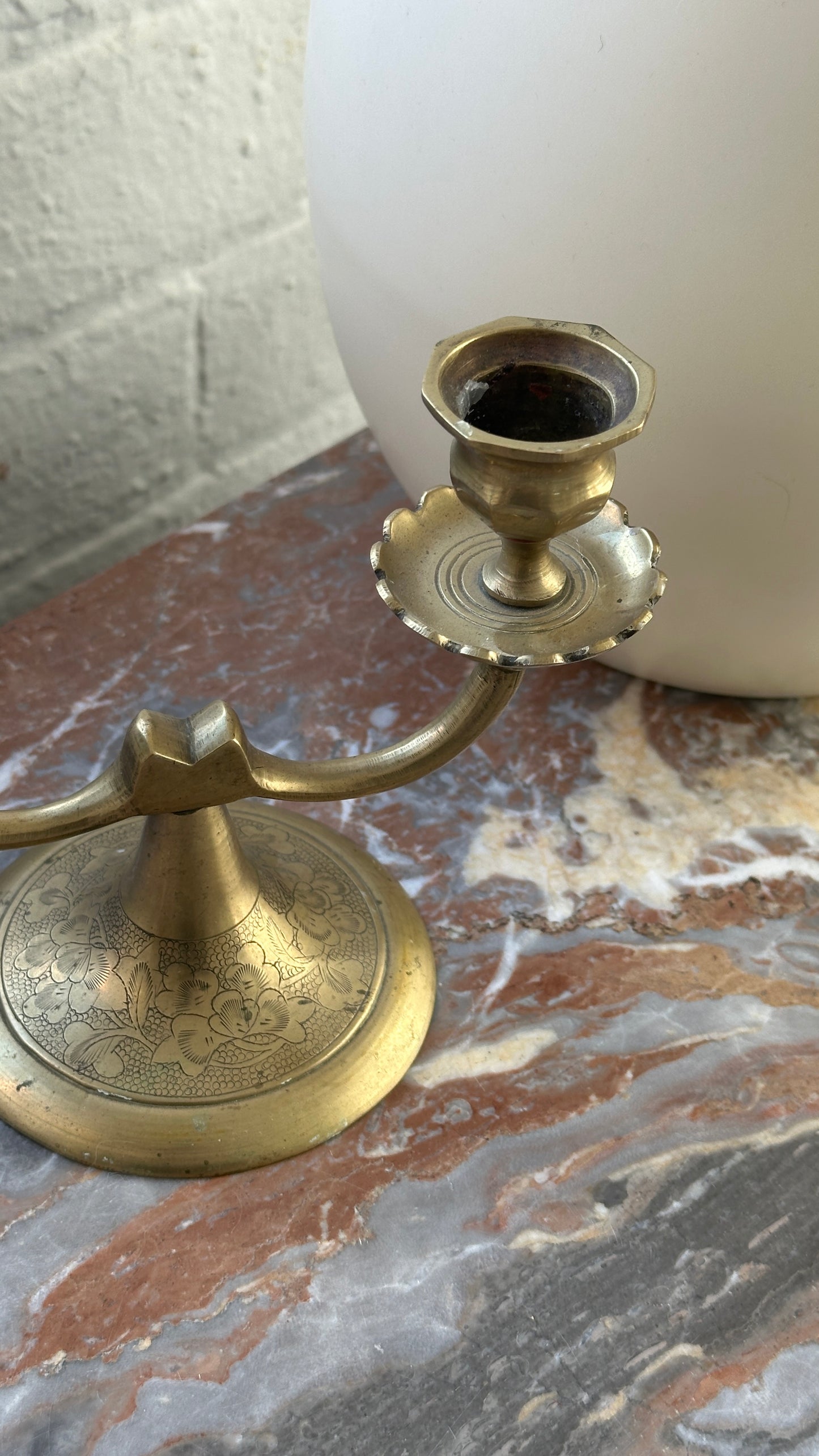 Vintage Engraved Brass Candle Holder