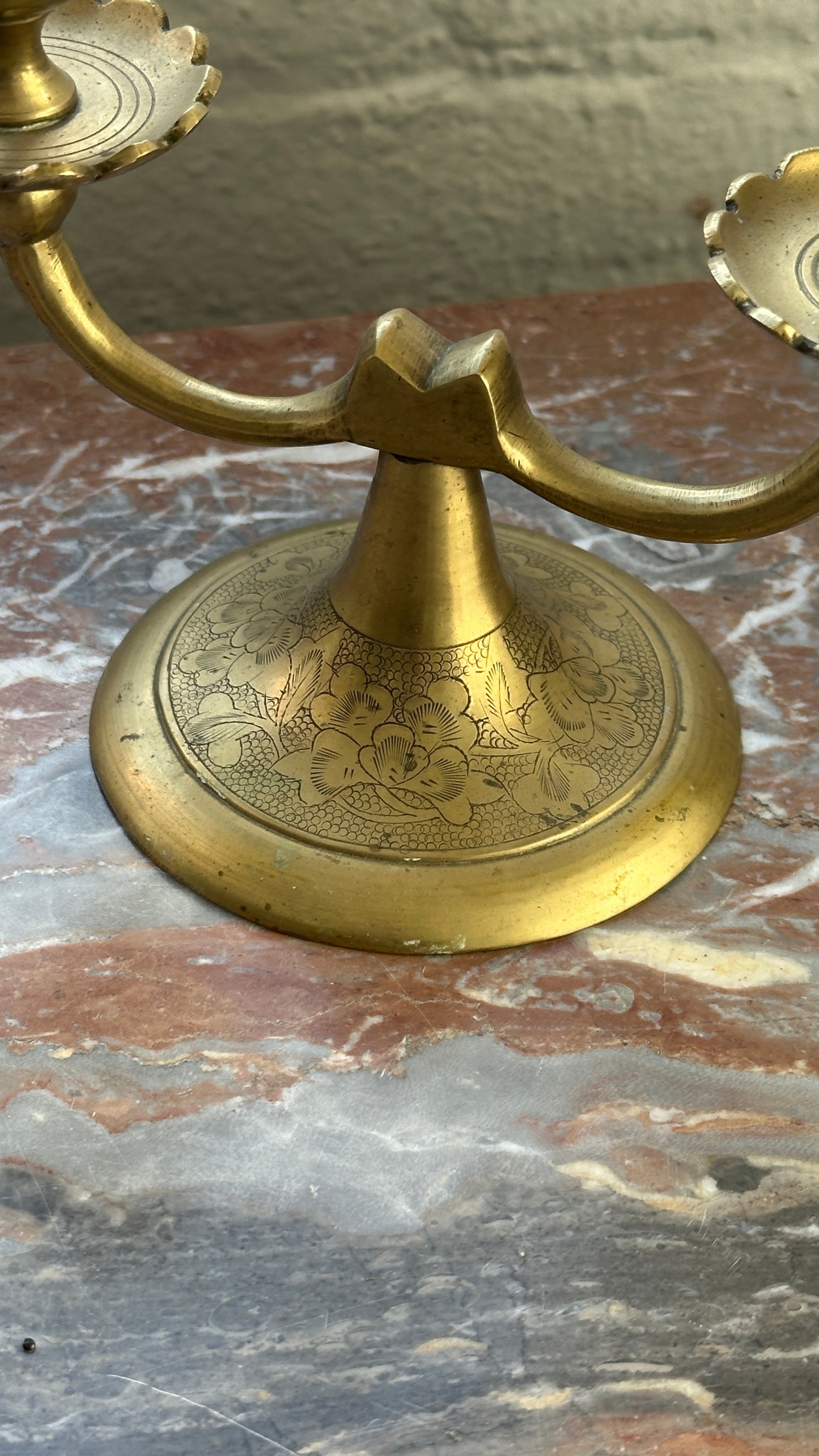 Vintage Engraved Brass Candle Holder