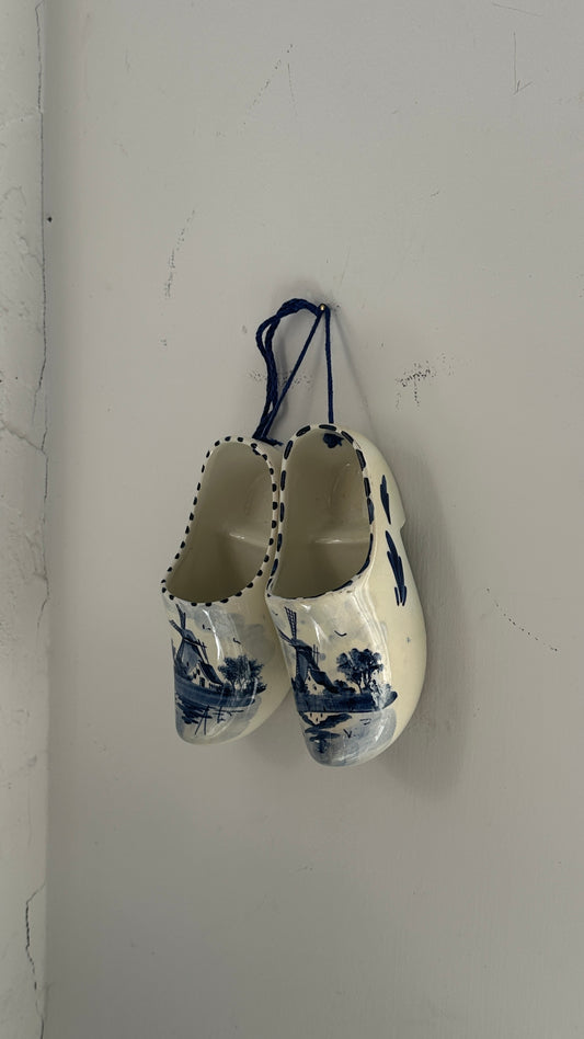 Vintage Pair of Ceramic Delft Clogs