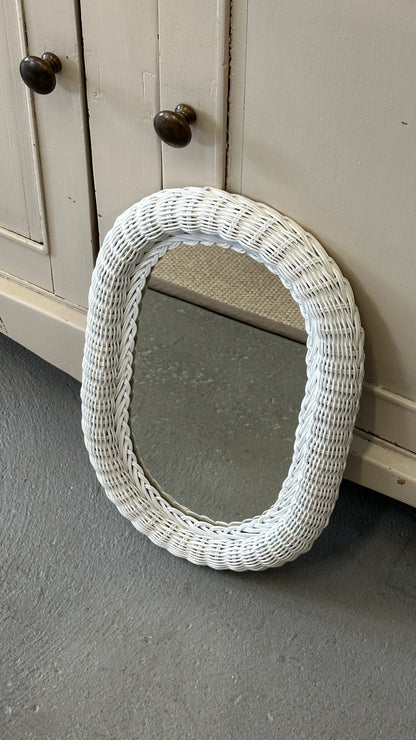 White Oval Wicker Mirror