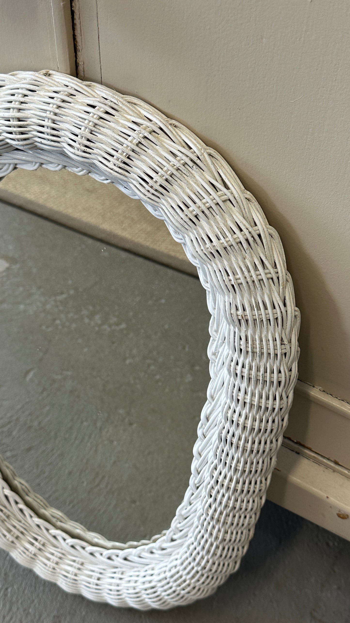 White Oval Wicker Mirror