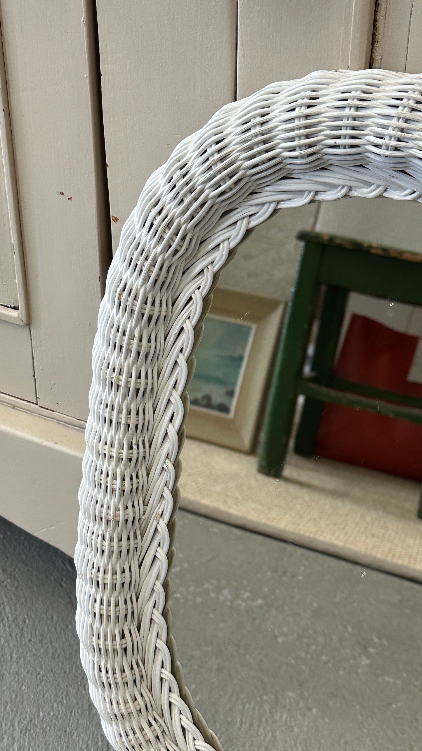 White Oval Wicker Mirror