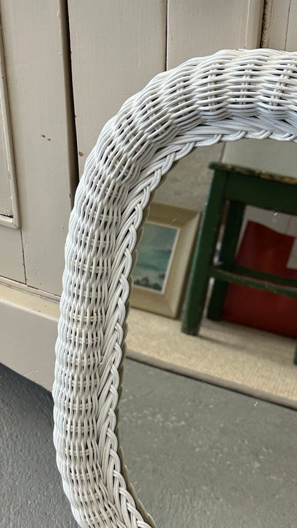 White Oval Wicker Mirror