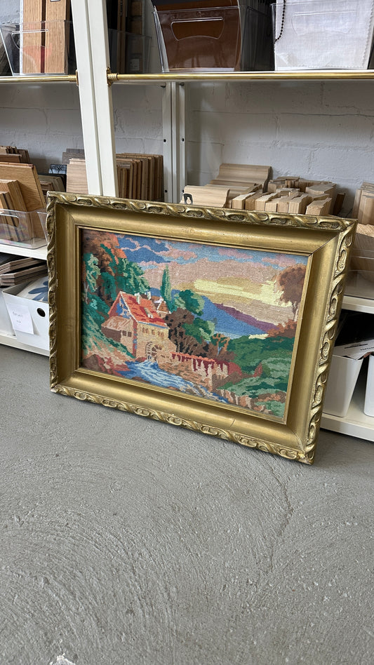 Framed Needlepoint of Old Mill