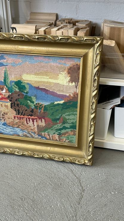 Framed Needlepoint of Old Mill