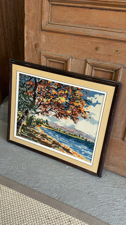 Framed Needlepoint Landscape