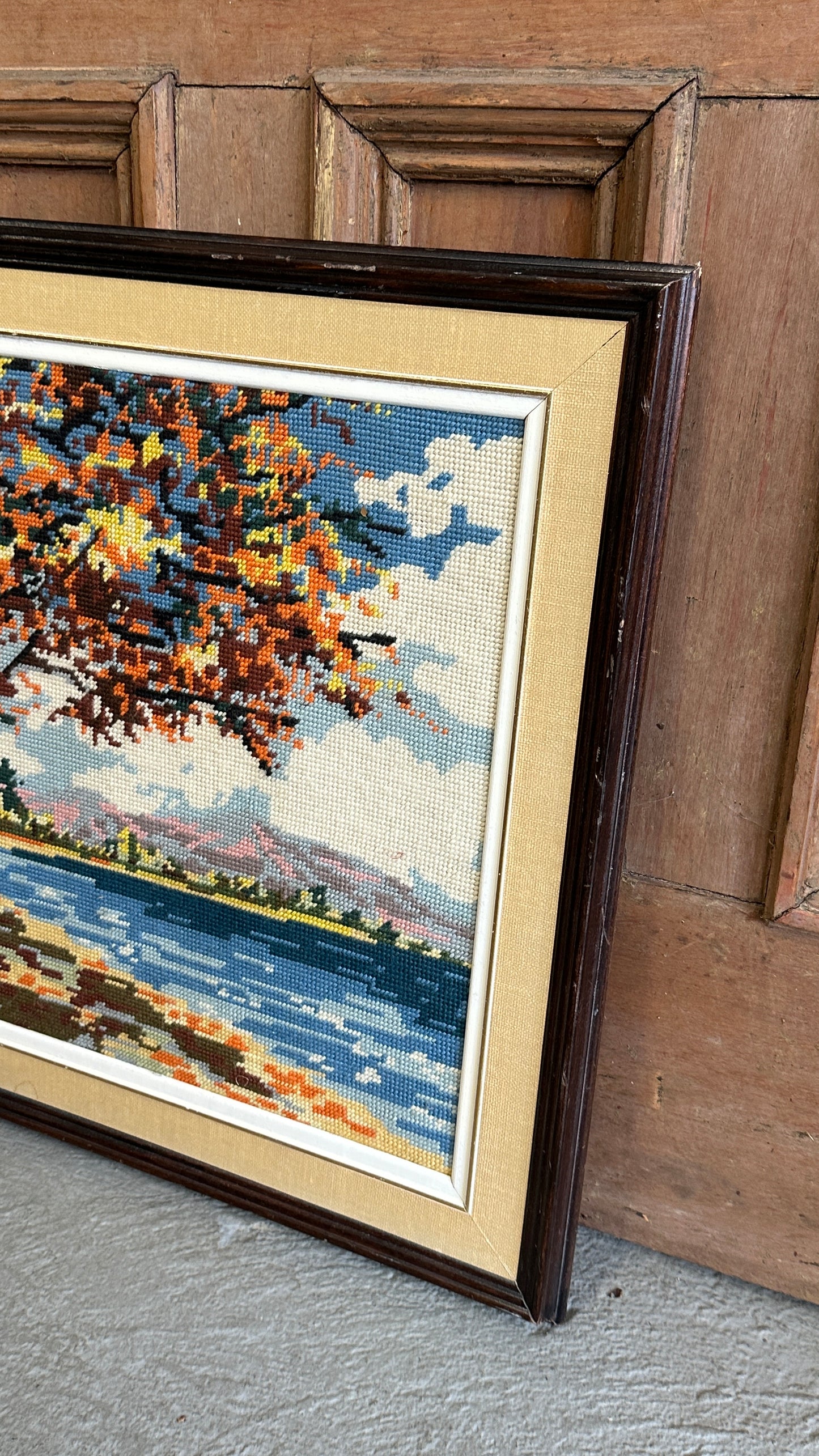 Framed Needlepoint Landscape