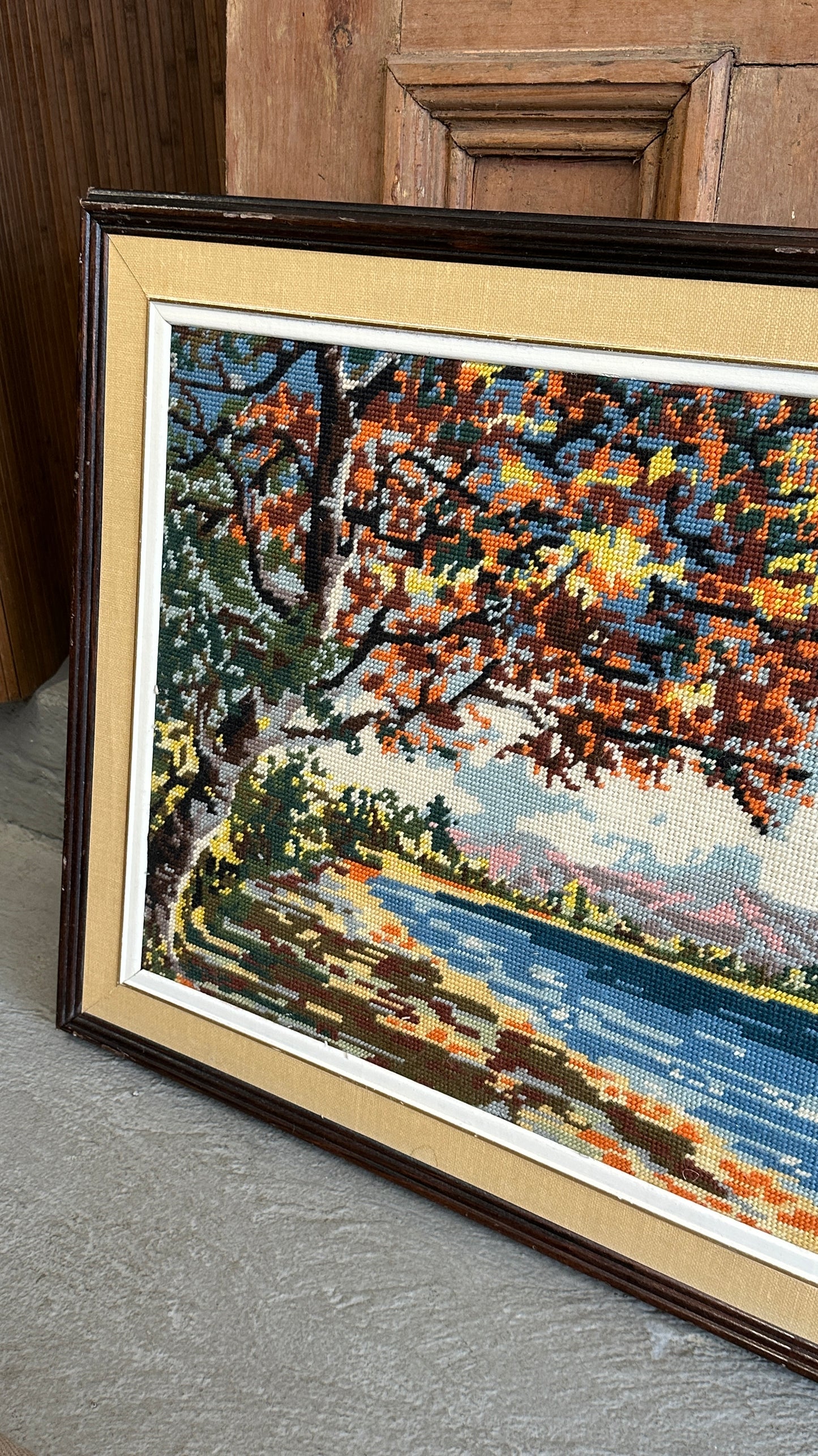 Framed Needlepoint Landscape