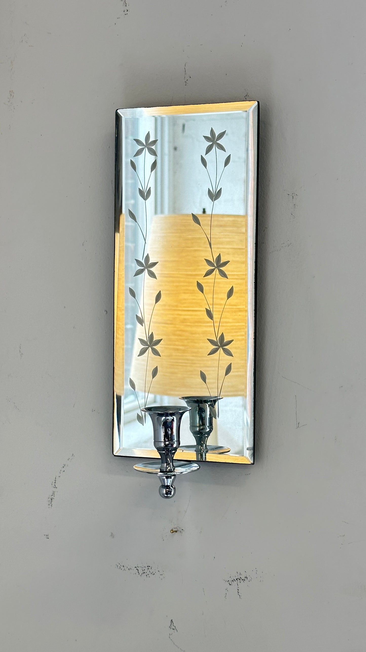 New Wall Mounted Etched Mirrored Candle Sconce