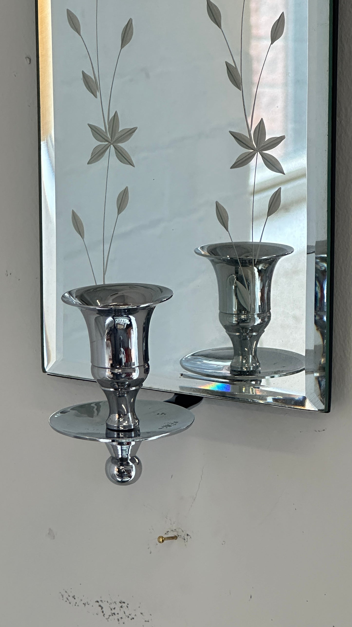New Wall Mounted Etched Mirrored Candle Sconce