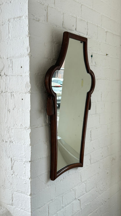 Antique Wood Framed Mirror with Carved Wooden Tassels
