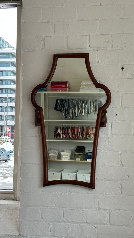 Antique Wood Framed Mirror with Carved Wooden Tassels
