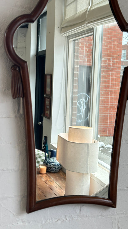 Antique Wood Framed Mirror with Carved Wooden Tassels