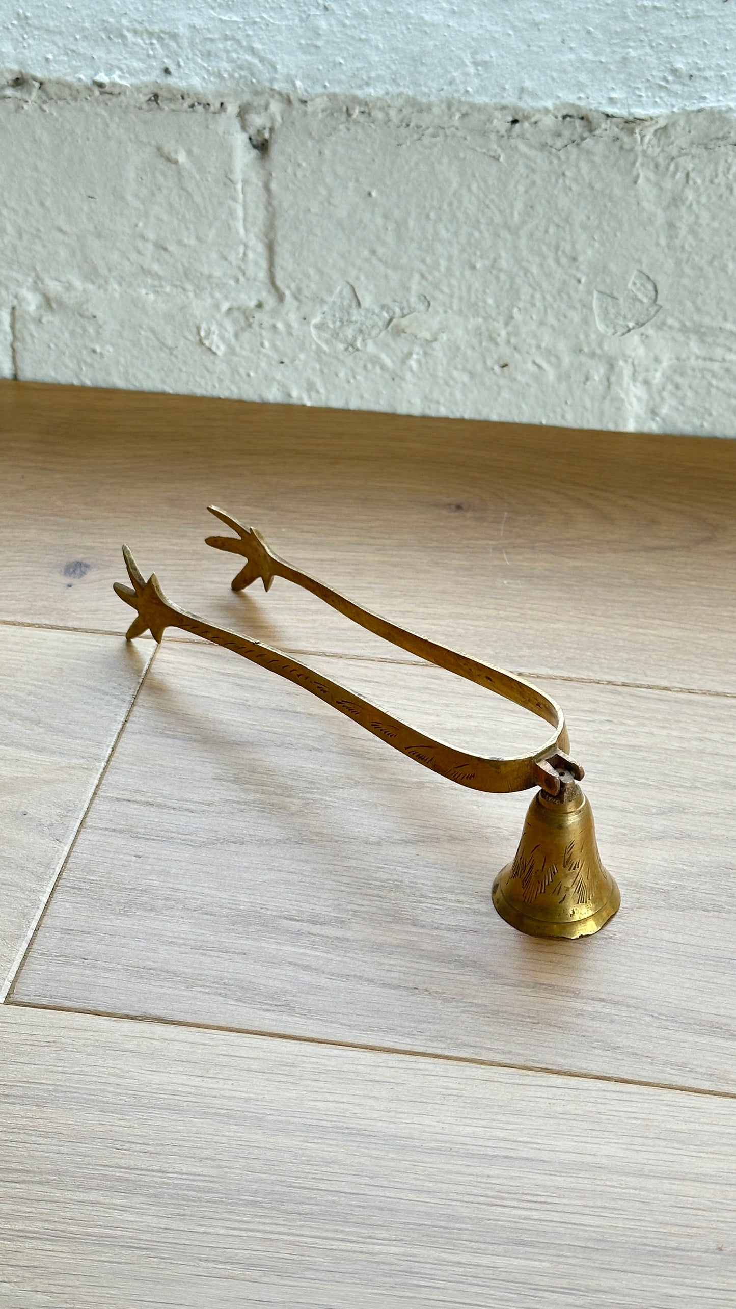Vintage Etched Brass Clawfoot Sugar Cube Tongs with Attached Serving Bell