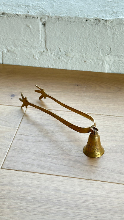 Vintage Etched Brass Clawfoot Sugar Cube Tongs with Attached Serving Bell