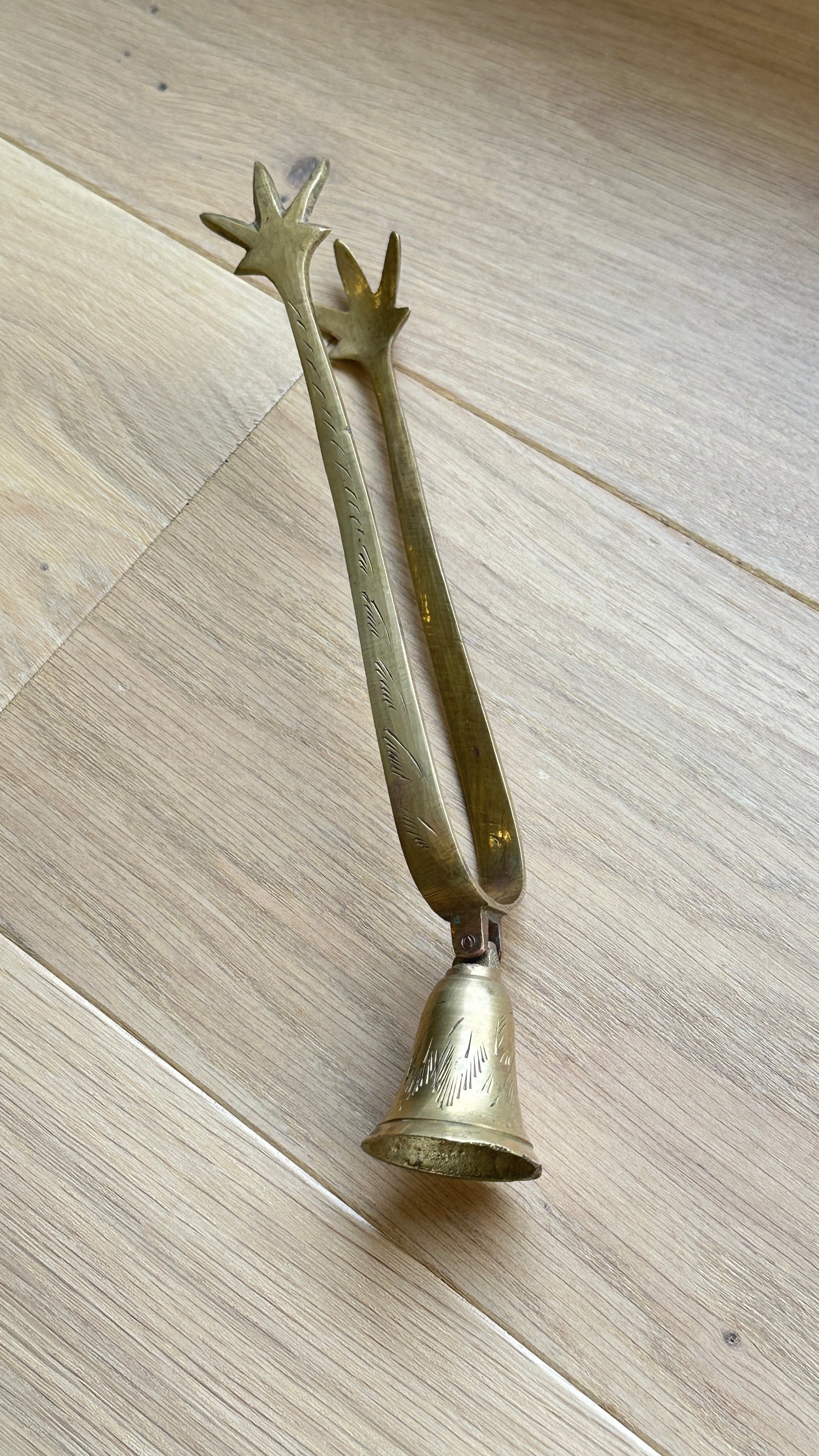 Vintage Etched Brass Clawfoot Sugar Cube Tongs with Attached Serving Bell