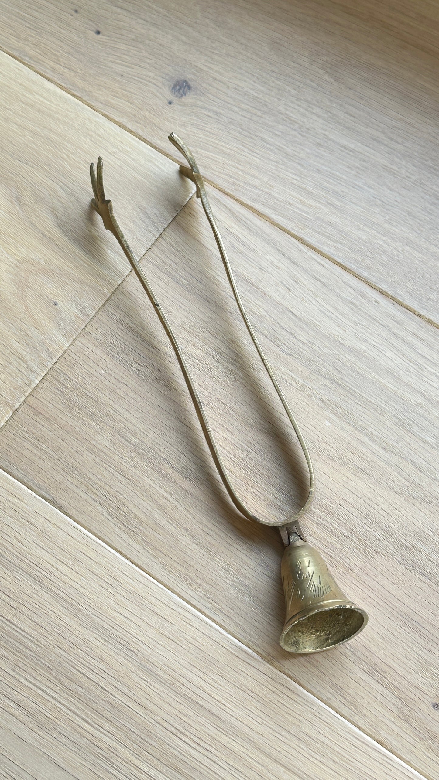Vintage Etched Brass Clawfoot Sugar Cube Tongs with Attached Serving Bell