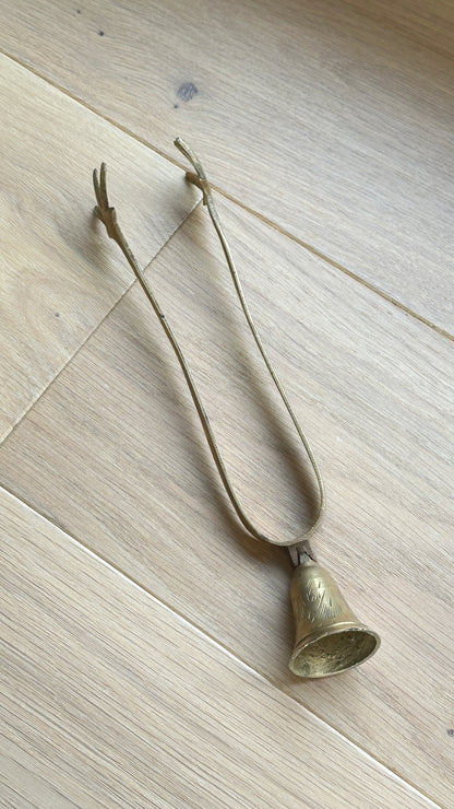 Vintage Etched Brass Clawfoot Sugar Cube Tongs with Attached Serving Bell