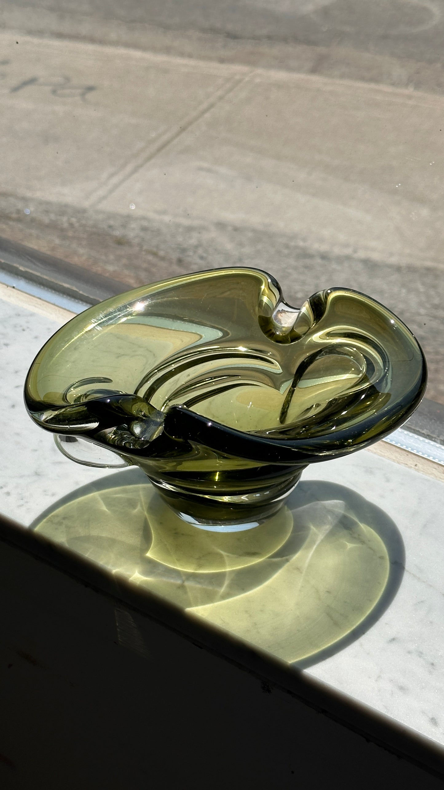 Vintage Green Art Glass Ashtray
