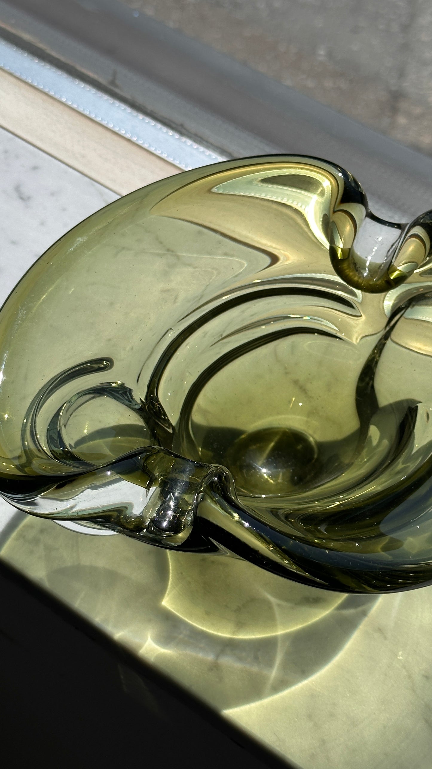 Vintage Green Art Glass Ashtray