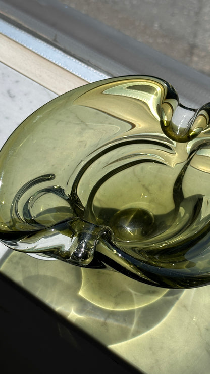 Vintage Green Art Glass Ashtray