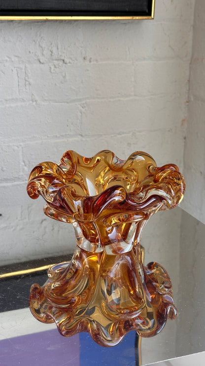 Vintage Amber Art Glass Ashtray