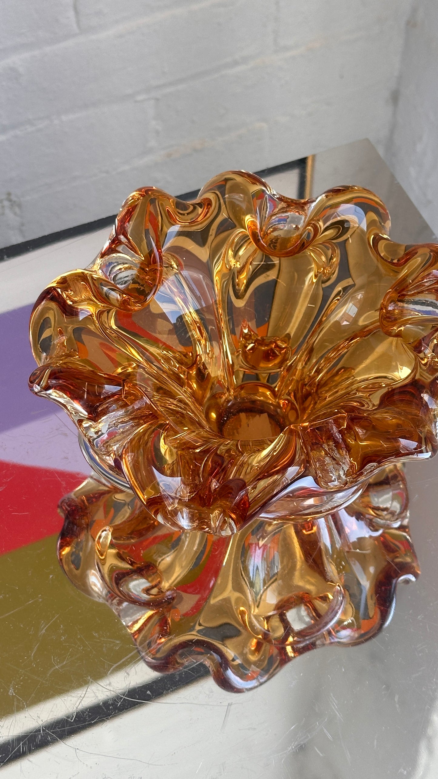 Vintage Amber Art Glass Ashtray