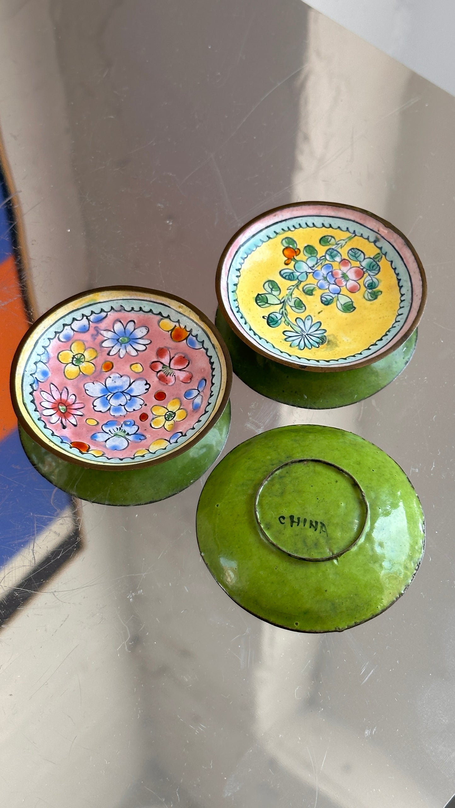 Set of 3 Chinese Enamel Floral Dishes