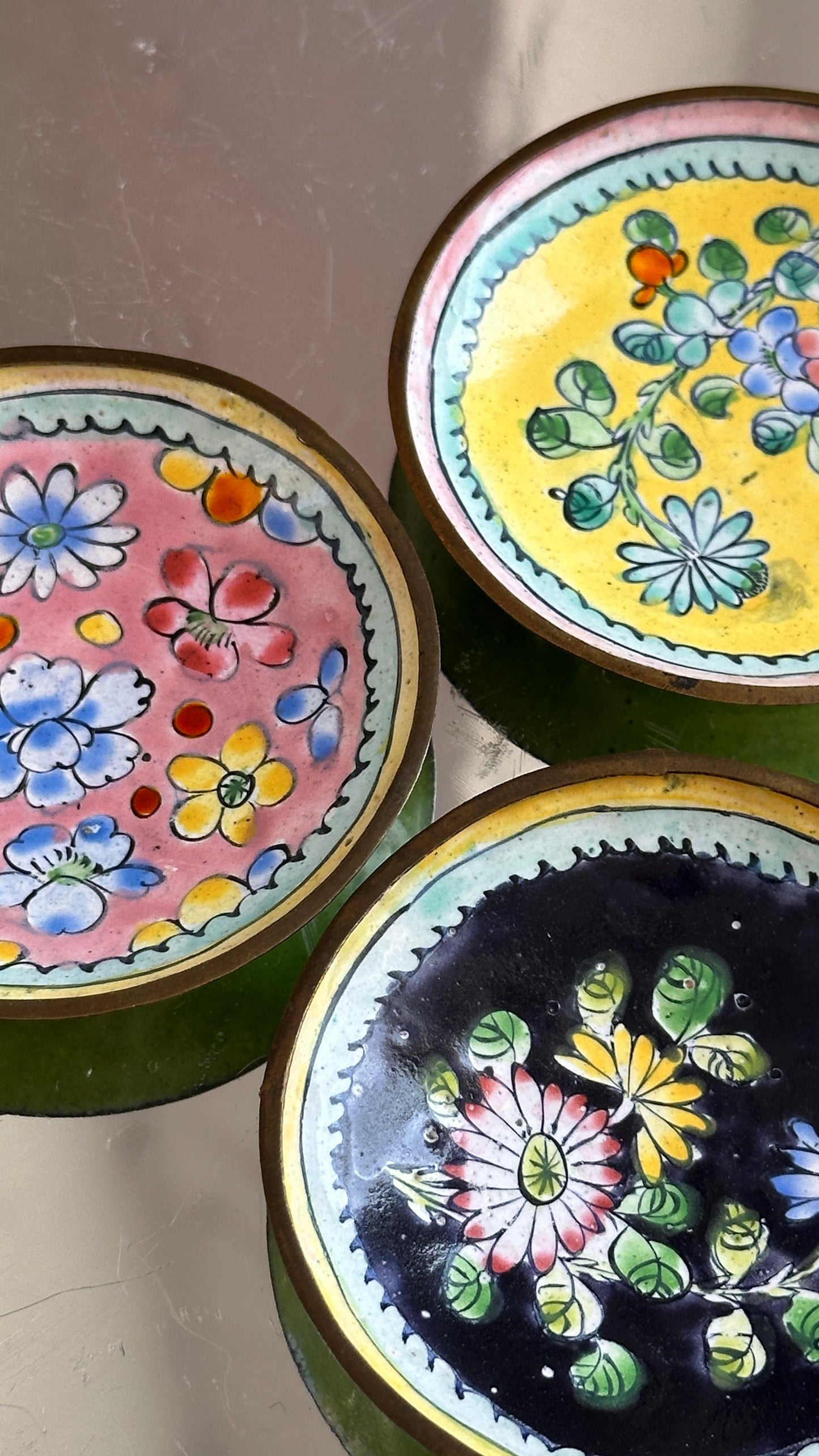 Set of 3 Chinese Enamel Floral Dishes