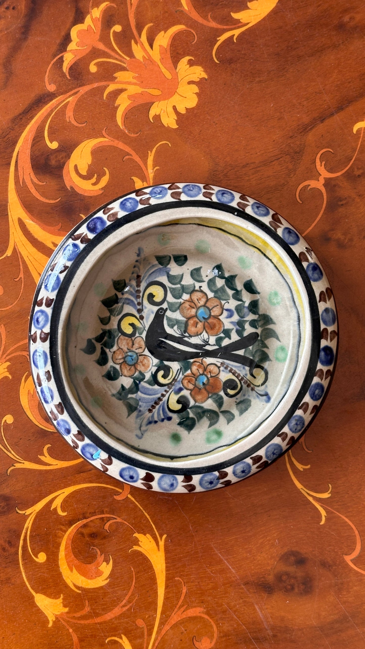 Hand Painted Mexican Dish with Bird