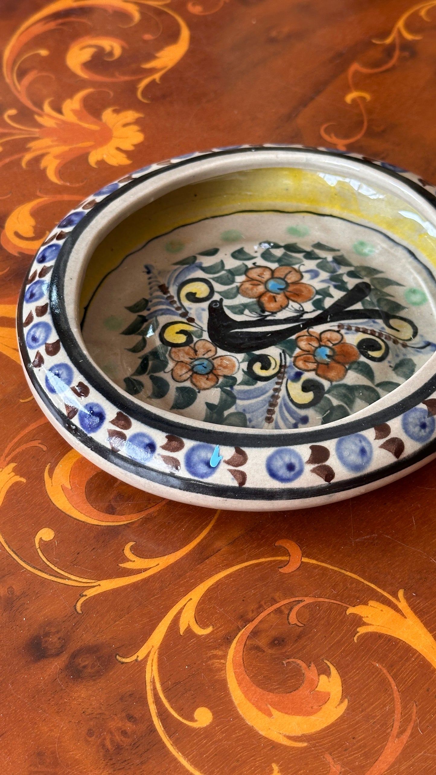 Hand Painted Mexican Dish with Bird