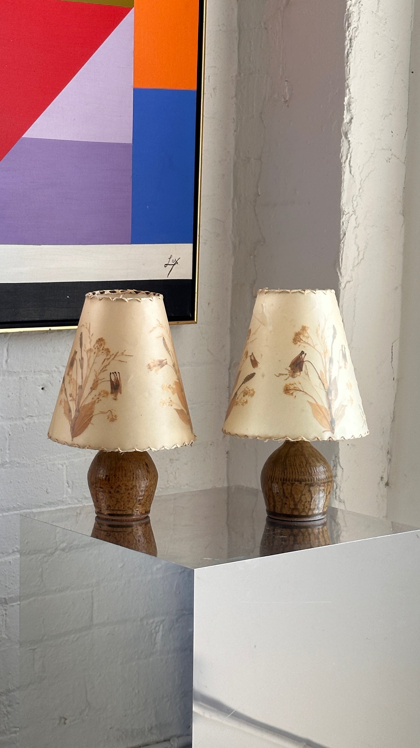 Pair of Ceramic Table Lamps with Original Shades by Hildegard Dornbusch