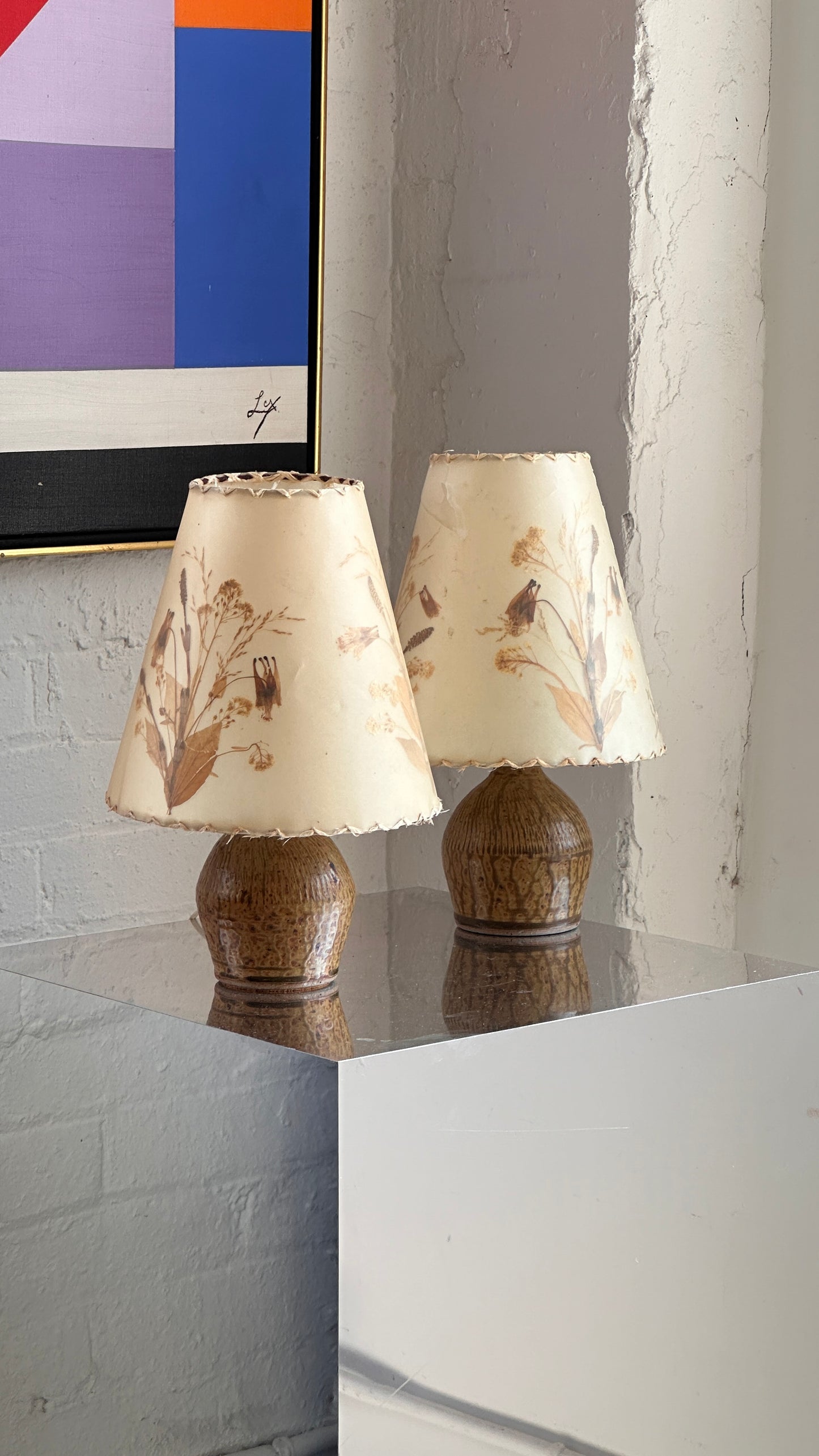 Pair of Ceramic Table Lamps with Original Shades by Hildegard Dornbusch