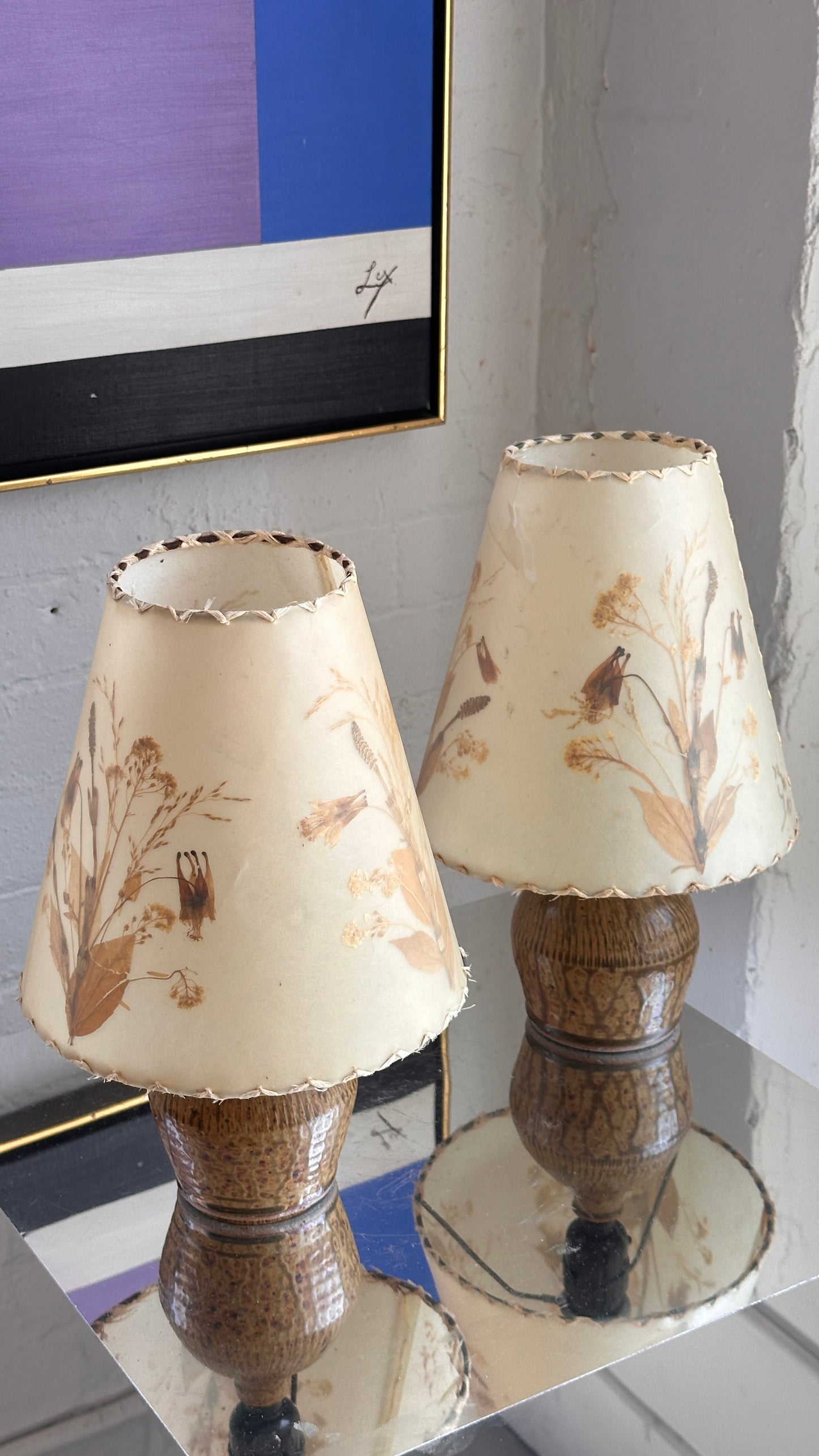 Pair of Ceramic Table Lamps with Original Shades by Hildegard Dornbusch