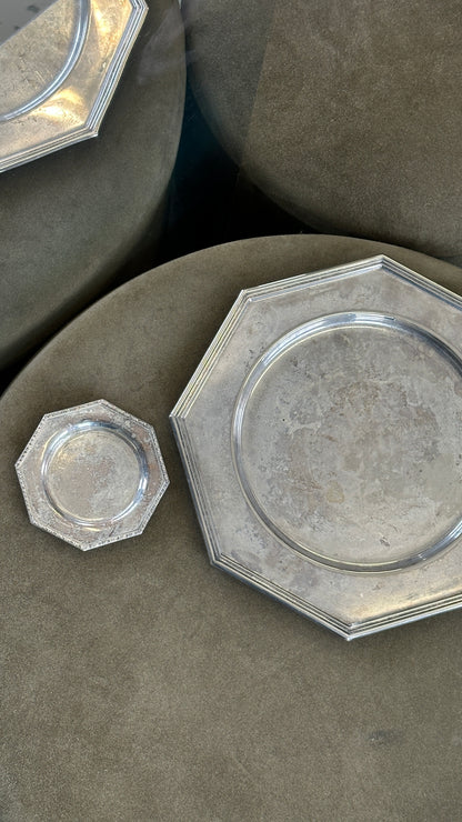Pair of Vintage Pewter Octagon Serving Plates