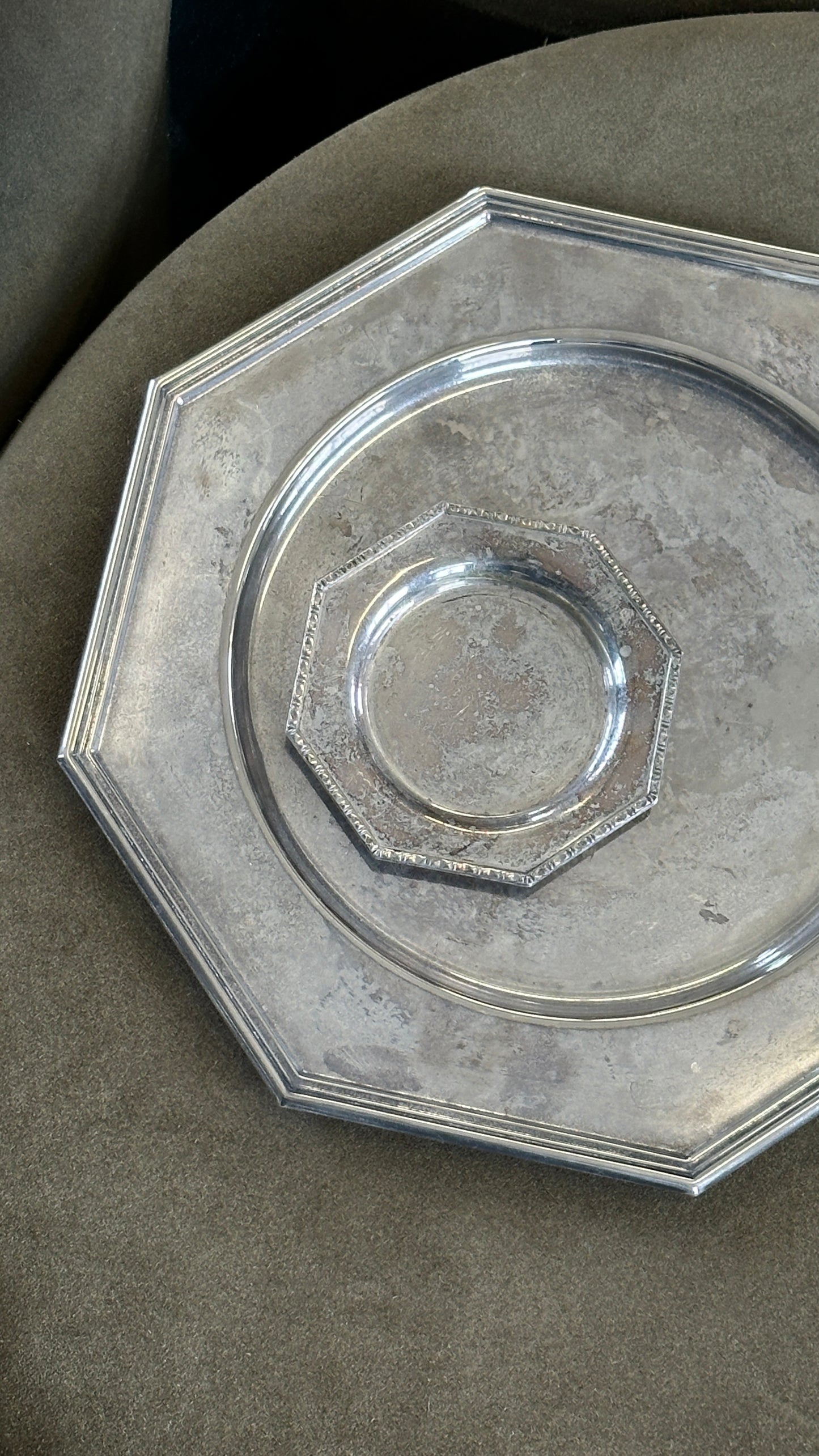 Pair of Vintage Pewter Octagon Serving Plates