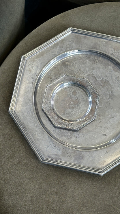 Pair of Vintage Pewter Octagon Serving Plates