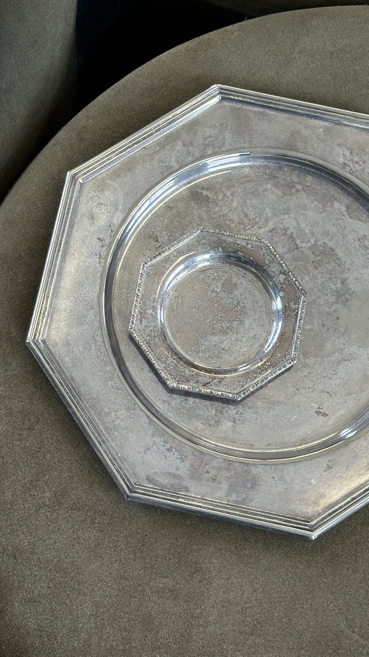 Pair of Vintage Pewter Octagon Serving Plates