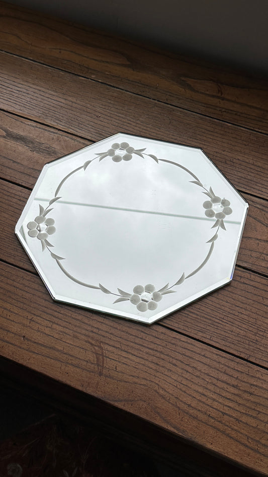 Vintage Etched Bevelled Mirror Vanity Tray
