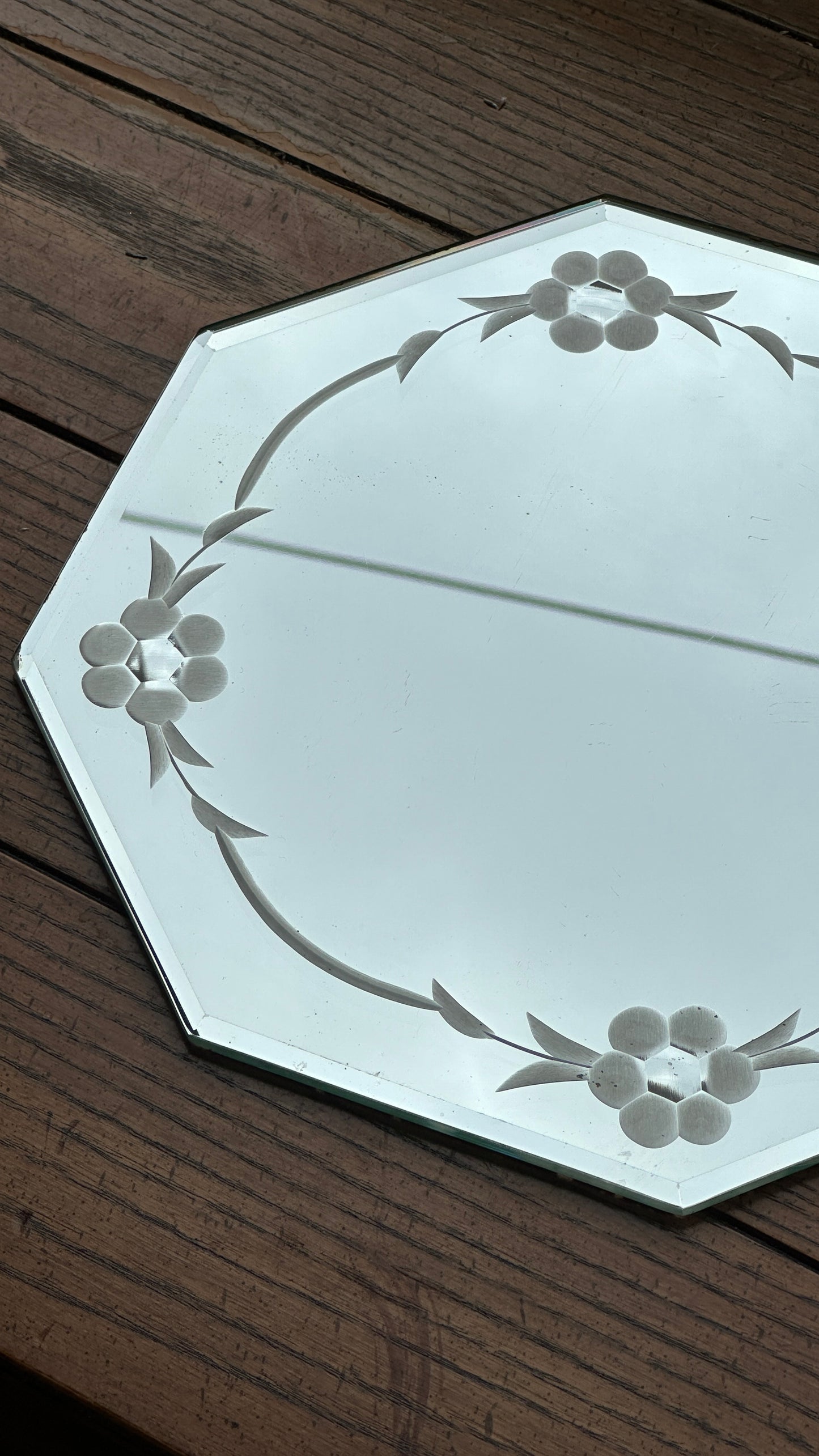 Vintage Etched Bevelled Mirror Vanity Tray