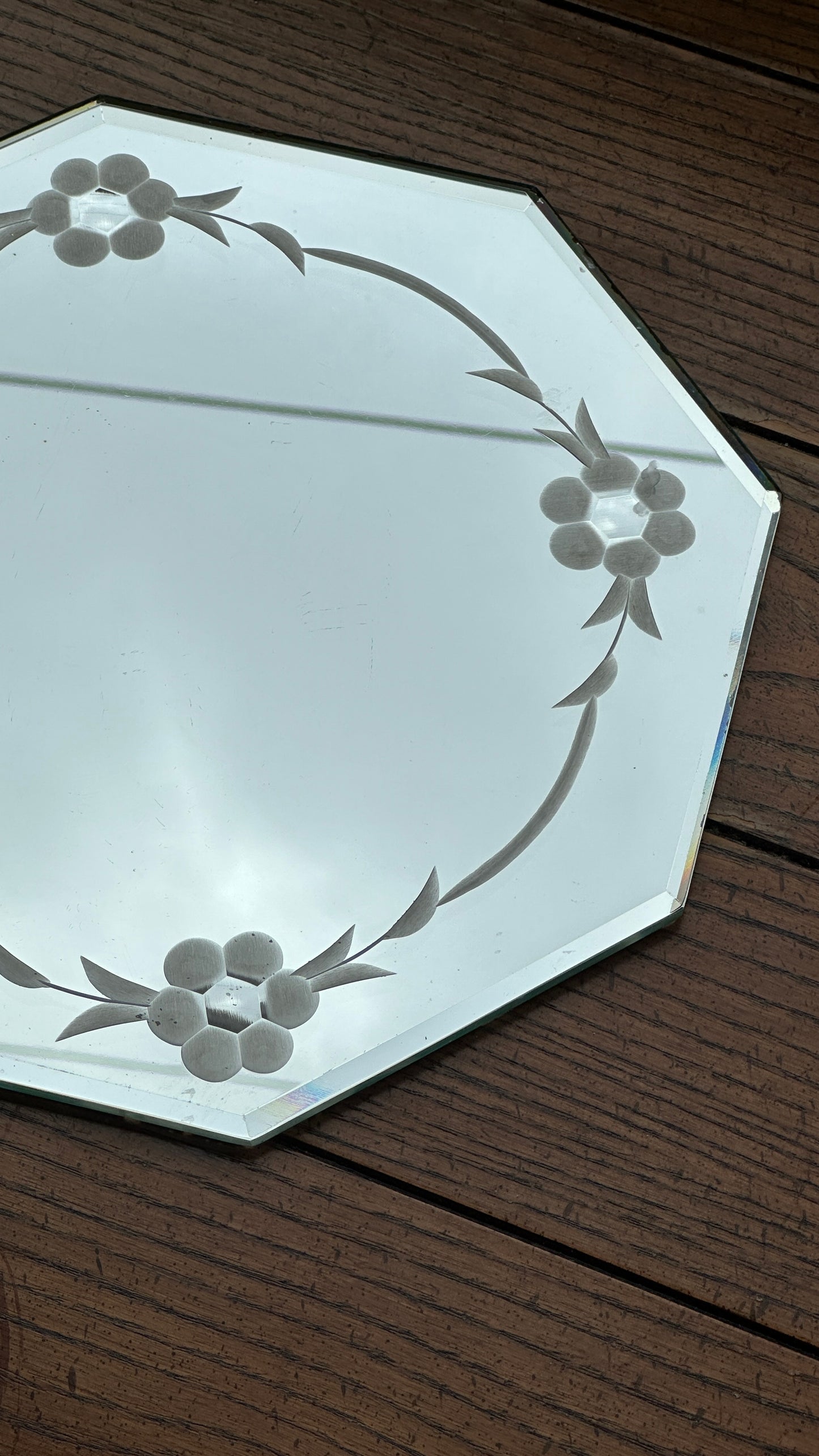 Vintage Etched Bevelled Mirror Vanity Tray
