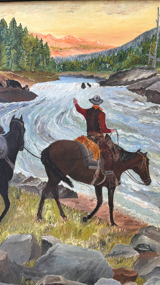Framed Western Painting on Board