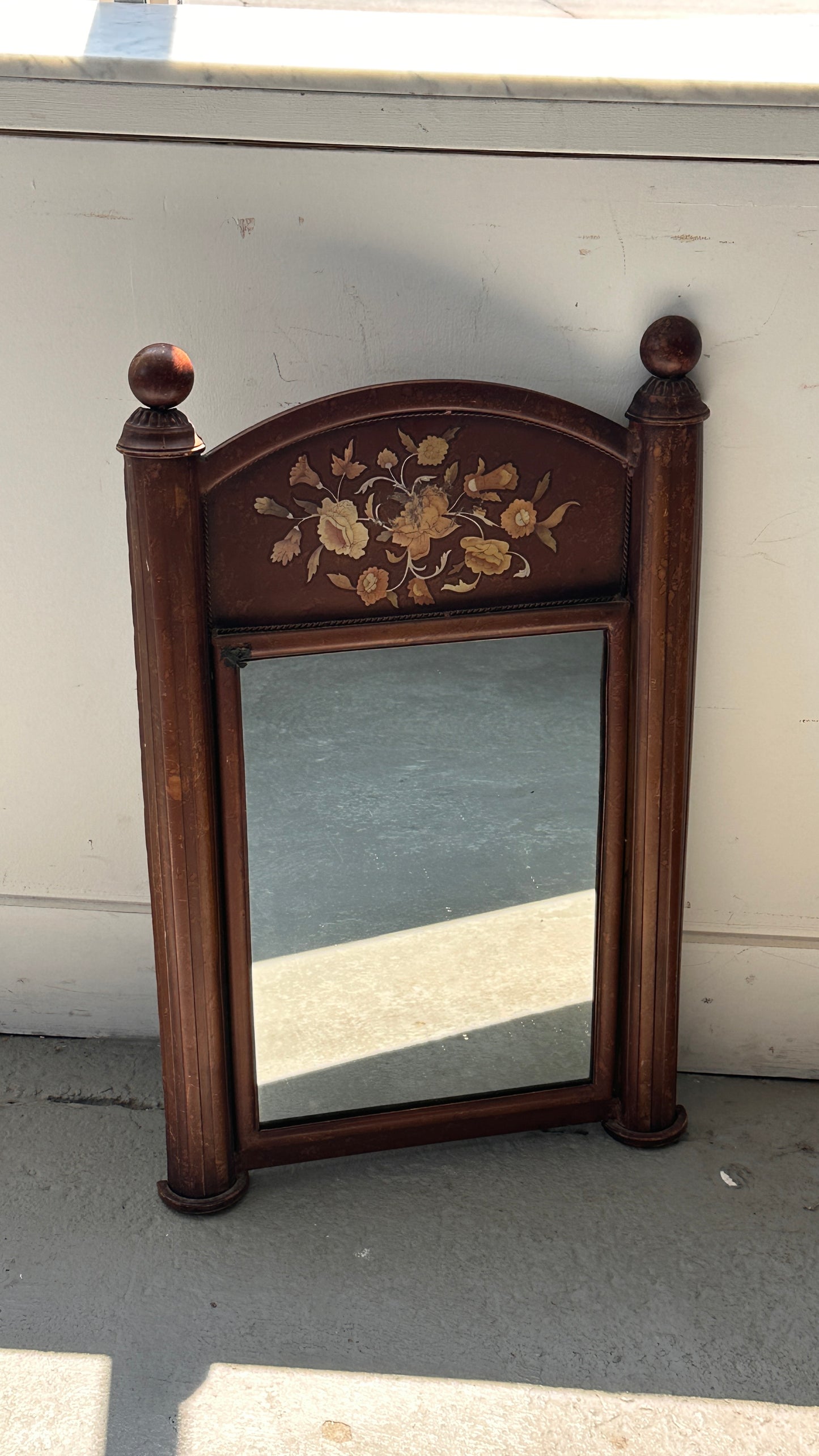 Vintage Inspired Metal Mirror with Floral Decal