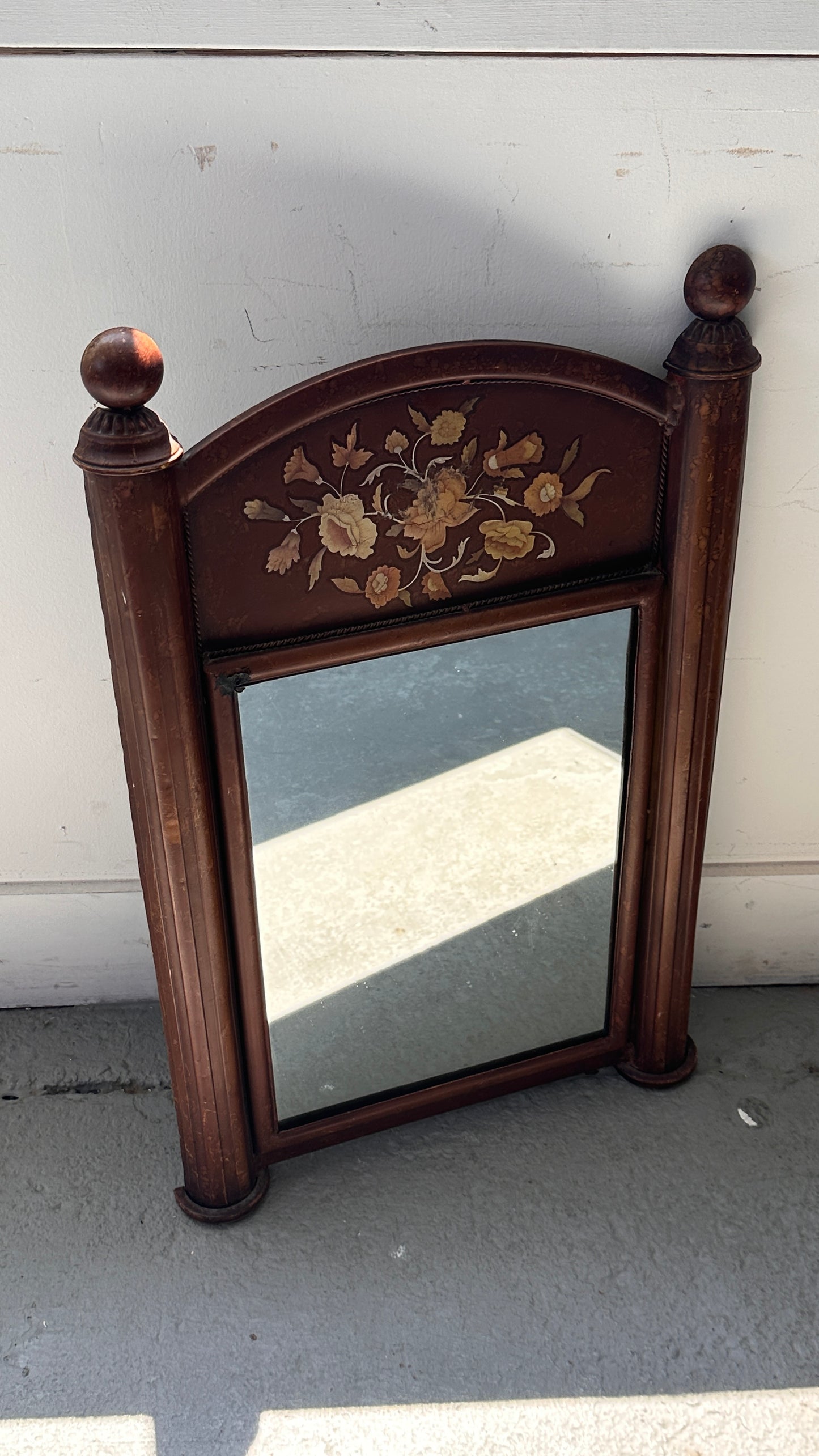 Vintage Inspired Metal Mirror with Floral Decal