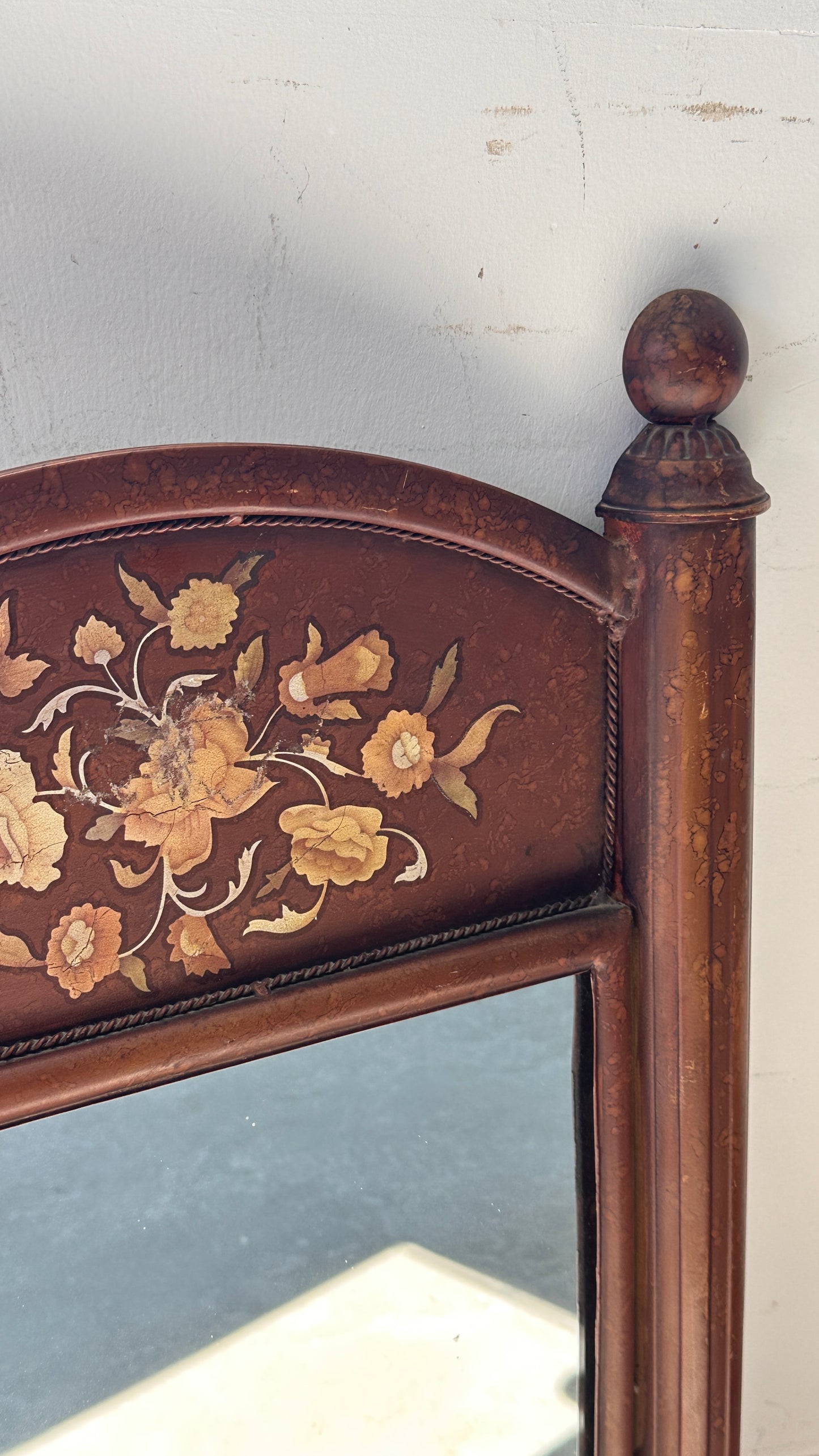 Vintage Inspired Metal Mirror with Floral Decal
