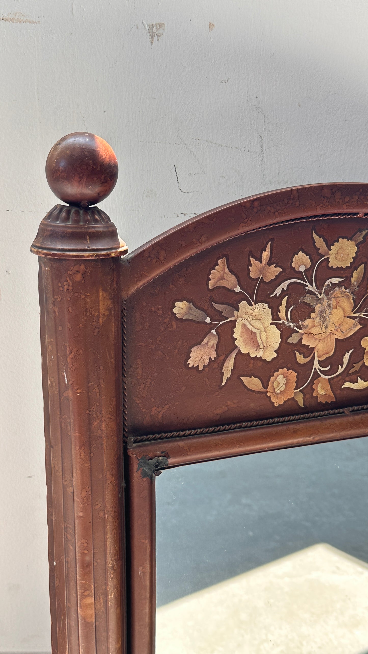 Vintage Inspired Metal Mirror with Floral Decal