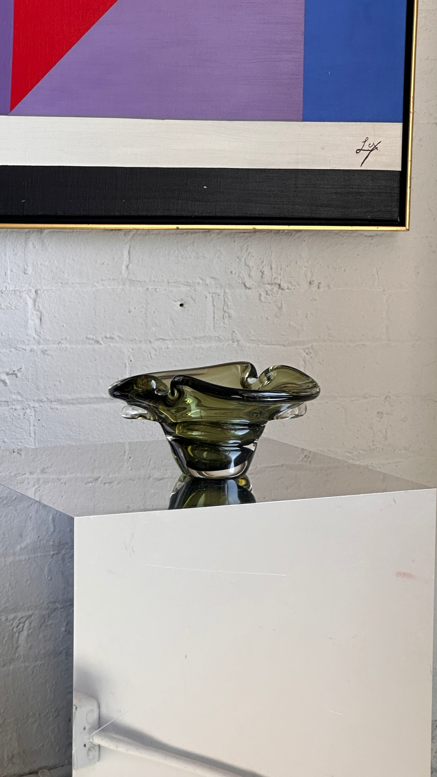 Vintage Green Art Glass Ashtray