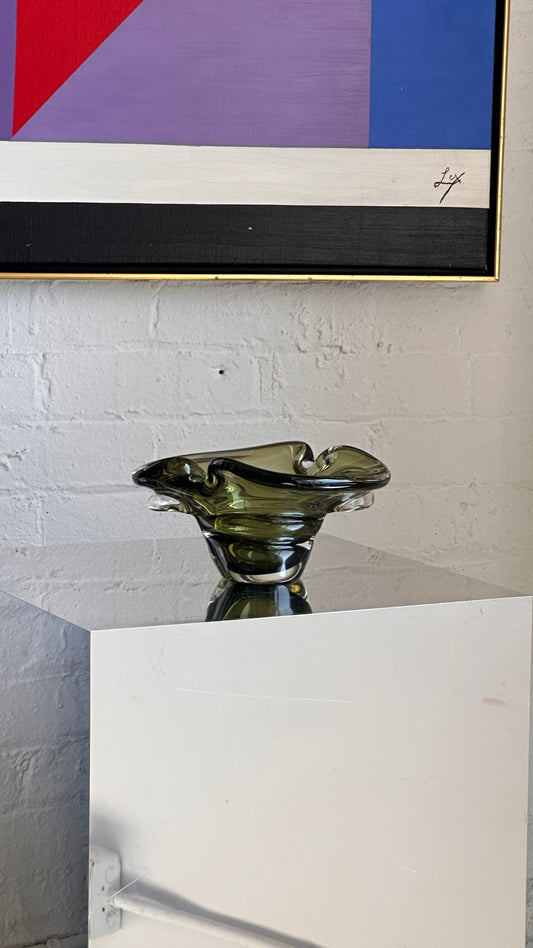Vintage Green Art Glass Ashtray